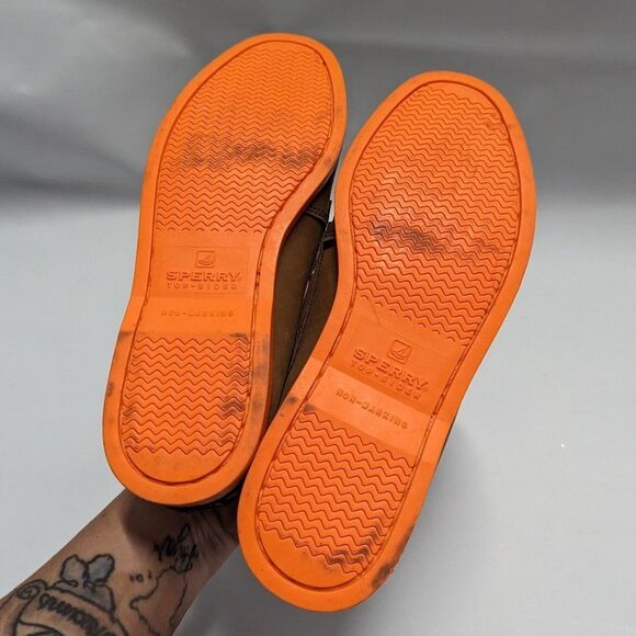 Sperry NWOB Youth Size 4 Leather Top Sider Orange and Brown Slip on loafers shoe - Picture 5 of 8